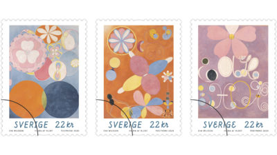 Hilma af Klints konstverk som frimärken.