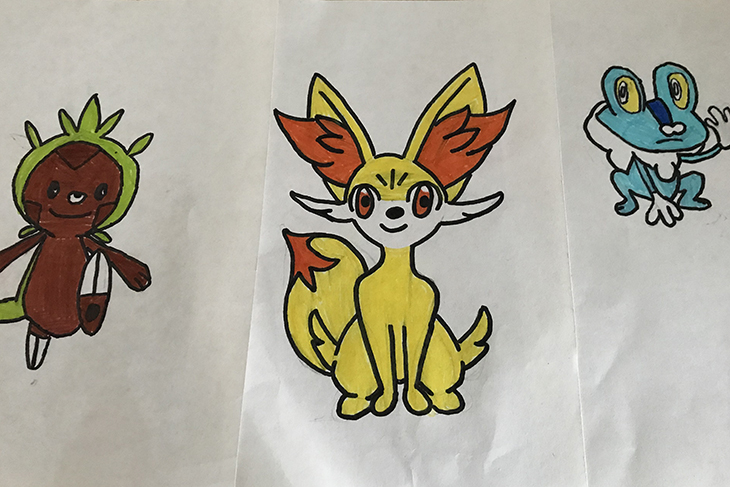 Tre tecknade pokémon.